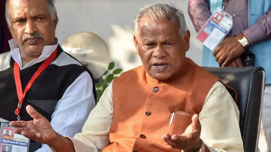 Union Minister Jitan Ram Manjhi expressing dissatisfaction over Bihar seat-sharing, highlighting tensions within the NDA alliance despite his confident claim of victory.