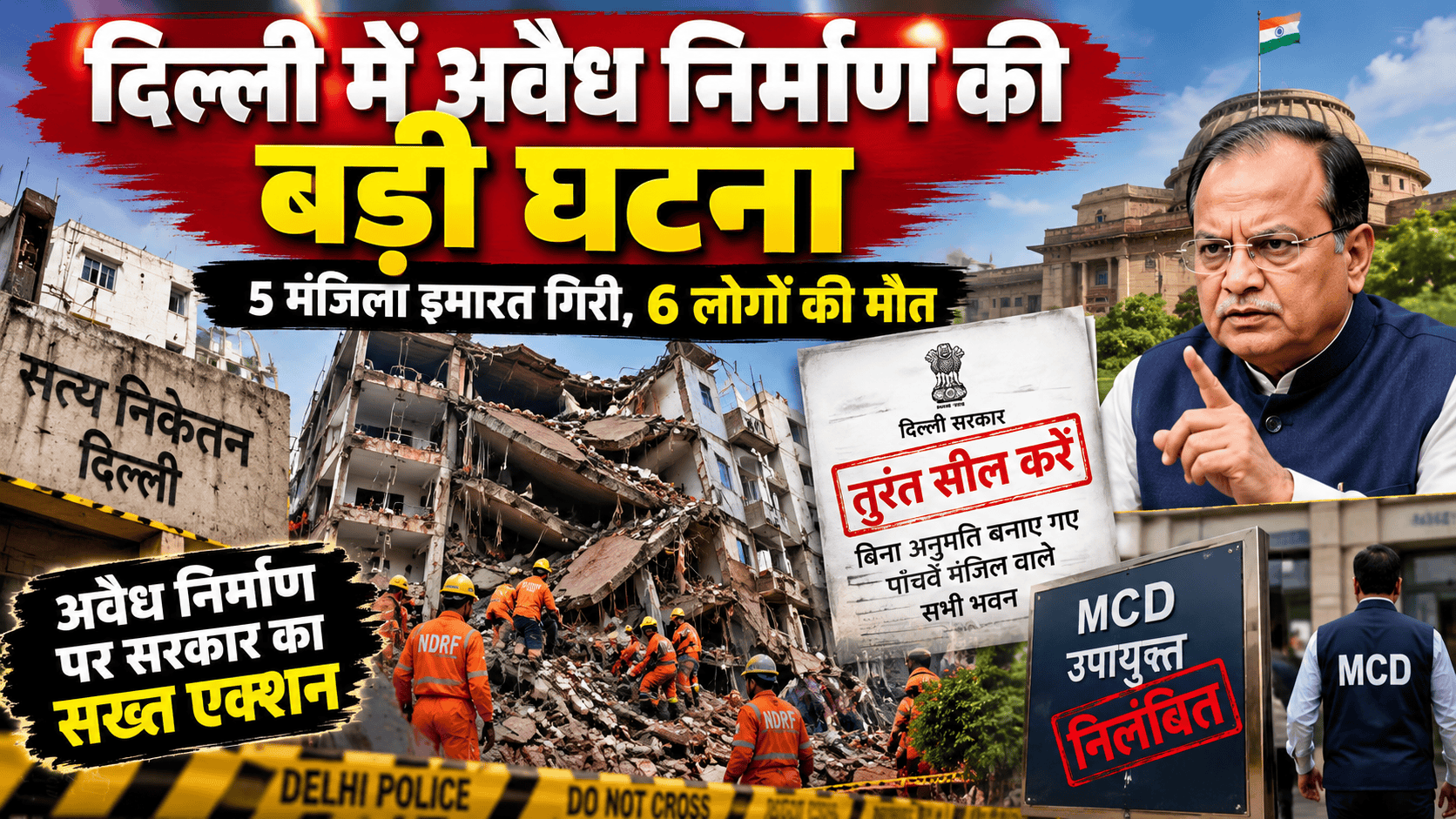 Unauthorized building collapsed